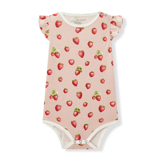 Milkbarn Strawberry Organic Cotton Ruffle One Piece