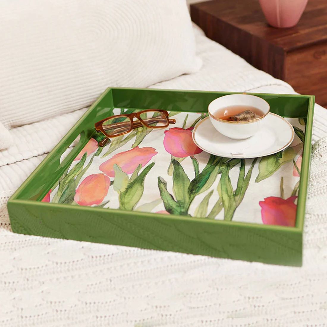Pink Tulips Square Tray