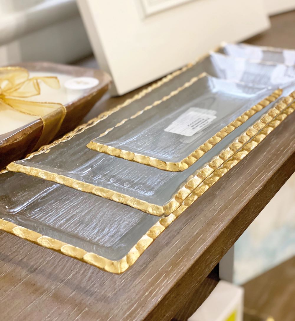 Cassiel Rectangular Tray with Jagged Gold Rim