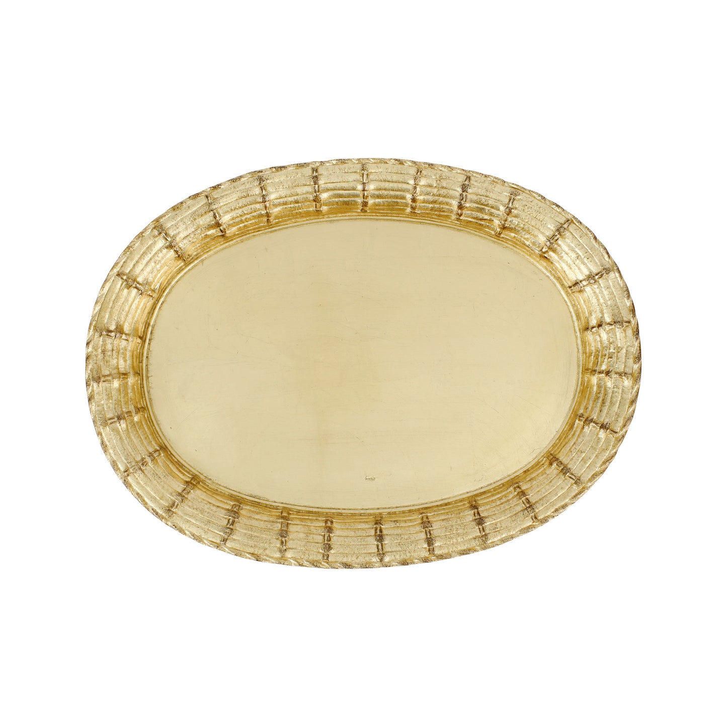 VIETRI Florentine Wooden Accessories Gold Basketweave Large Oval Tray