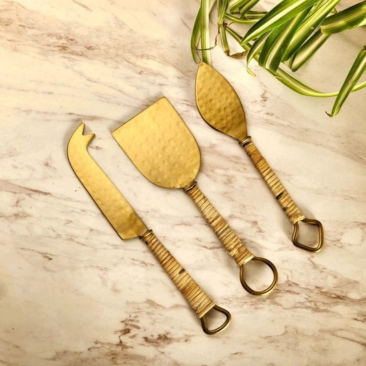 Rattan-Wrapped Cheese Knife Set