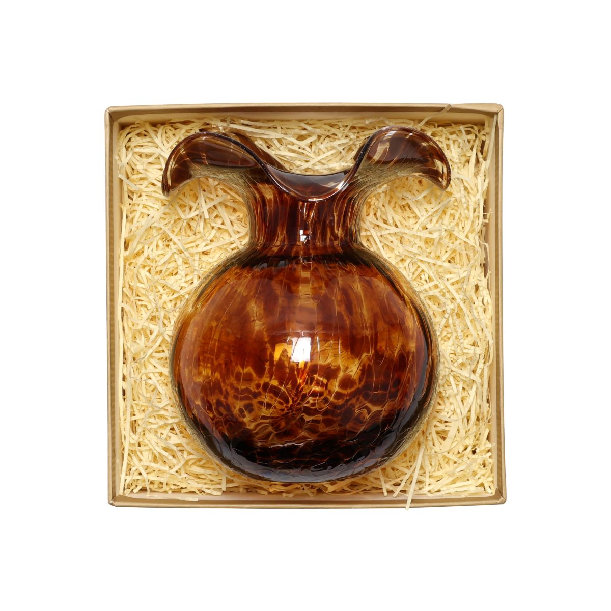 VIETRI Hibiscus Glass Brown Tortoiseshell Bud Vase