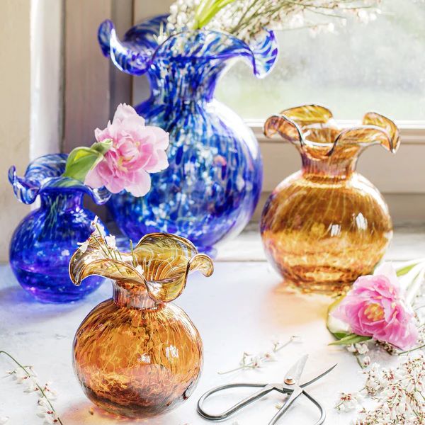 VIETRI Hibiscus Glass Brown Tortoiseshell Medium Fluted Vase