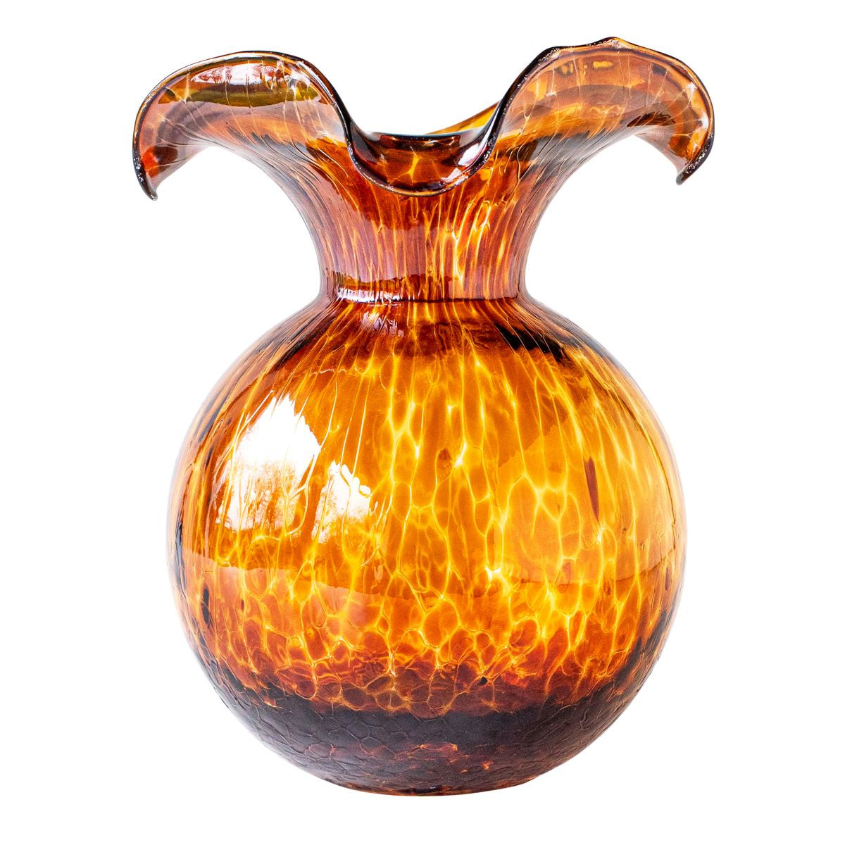 VIETRI Hibiscus Glass Brown Tortoiseshell Medium Fluted Vase
