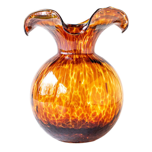 VIETRI Hibiscus Glass Brown Tortoiseshell Medium Fluted Vase