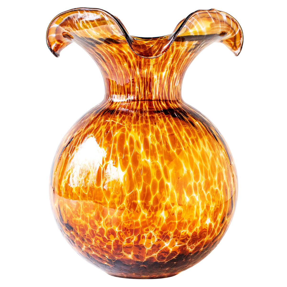 VIETRI Hibiscus Glass Brown Tortoiseshell Large Fluted Vase