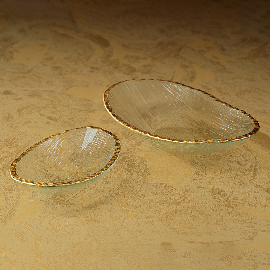 Clear Textured Bowl with Jagged Gold Rim