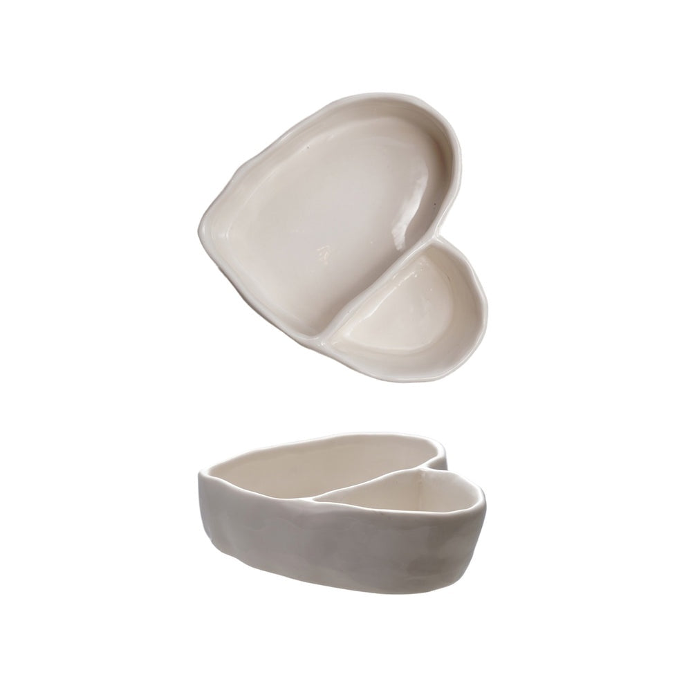 Heart Shaped Stoneware Two-Section Dish