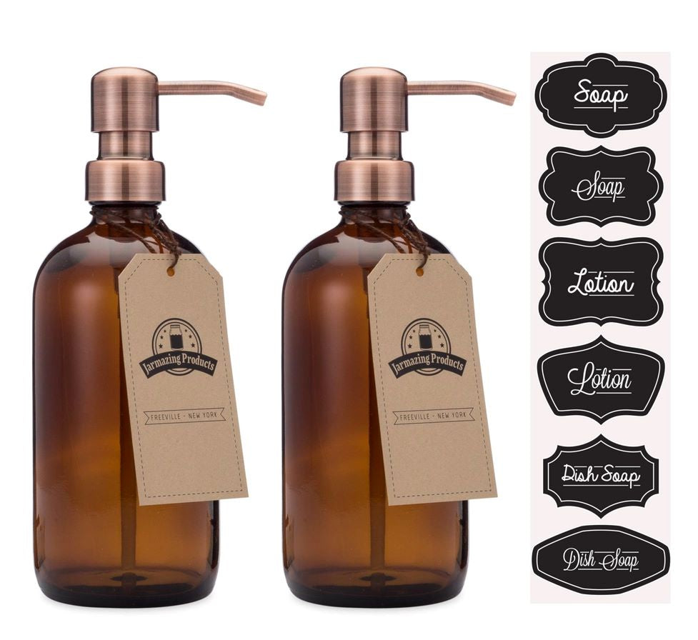 Amber Glass Bottles with Copper Dispenser