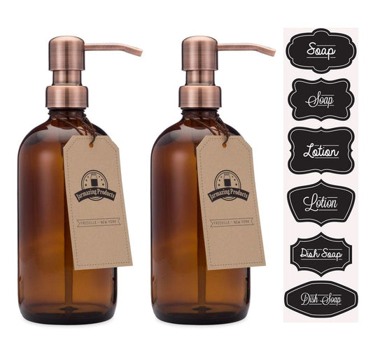 Amber Glass Bottles with Copper Dispenser