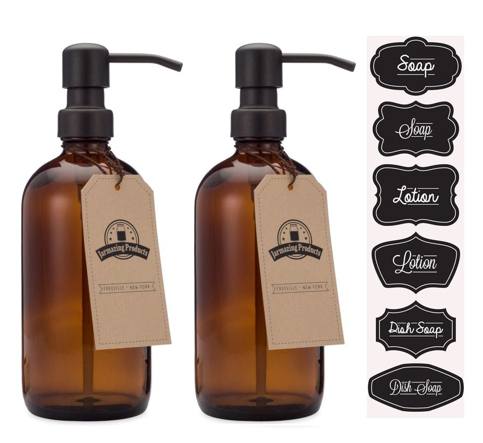 Amber Glass Bottles with Black Dispenser