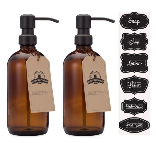 Amber Glass Bottles with Black Dispenser