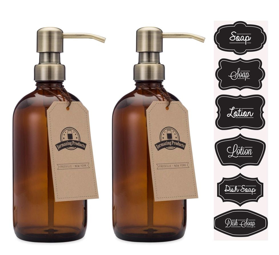 Amber Glass Bottles with Brass Dispenser