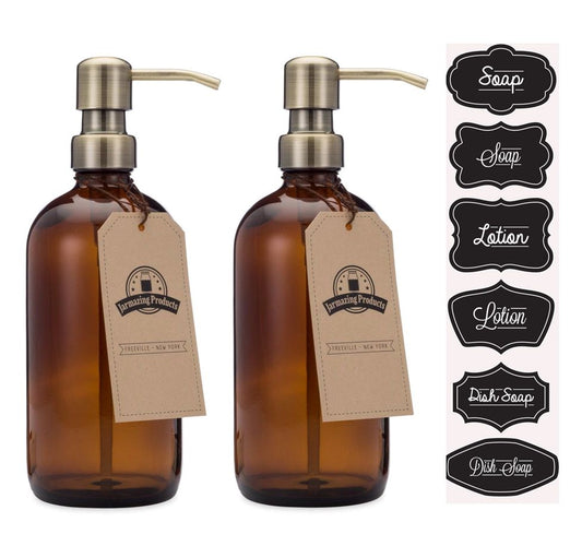 Amber Glass Bottles with Brass Dispenser