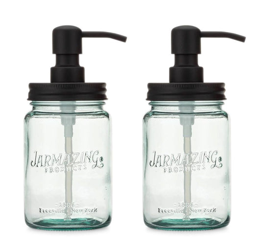 Blue Glass Mason Jars with Black Pump