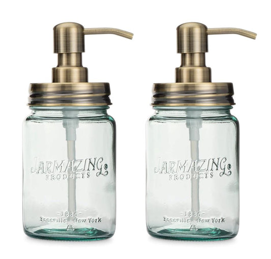 Blue Glass Mason Jars with Brass Pump