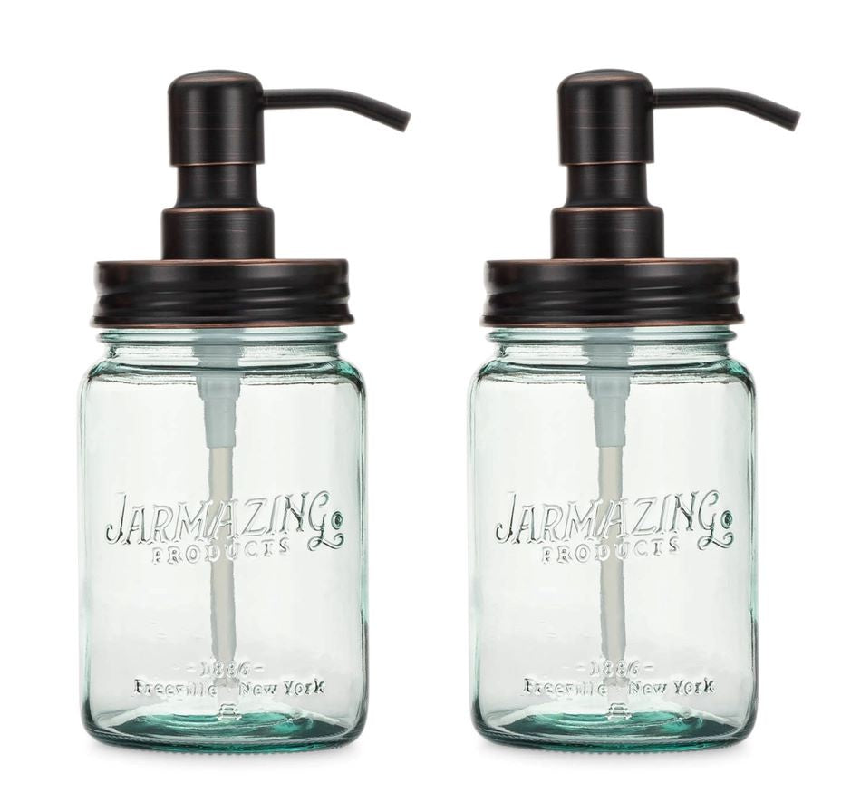 Blue Glass Mason Jars with Oil-Rubbed Bronze Pump