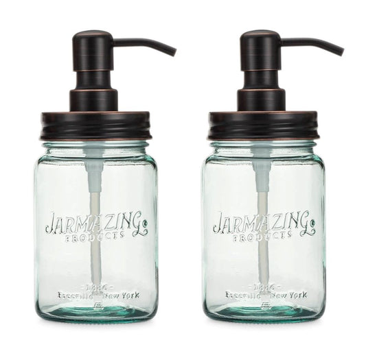 Blue Glass Mason Jars with Oil-Rubbed Bronze Pump