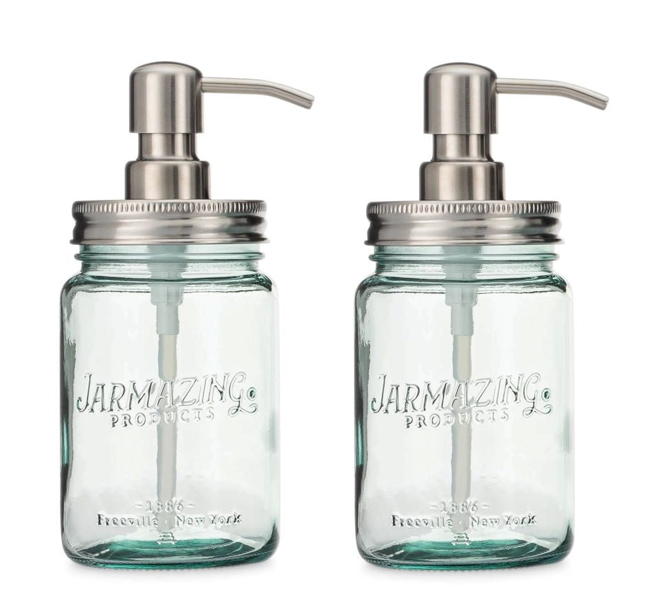 Blue Glass Mason Jars with Silver Pump