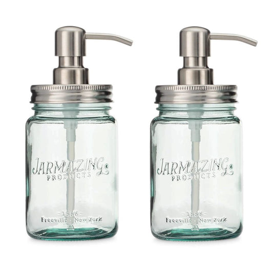 Blue Glass Mason Jars with Silver Pump