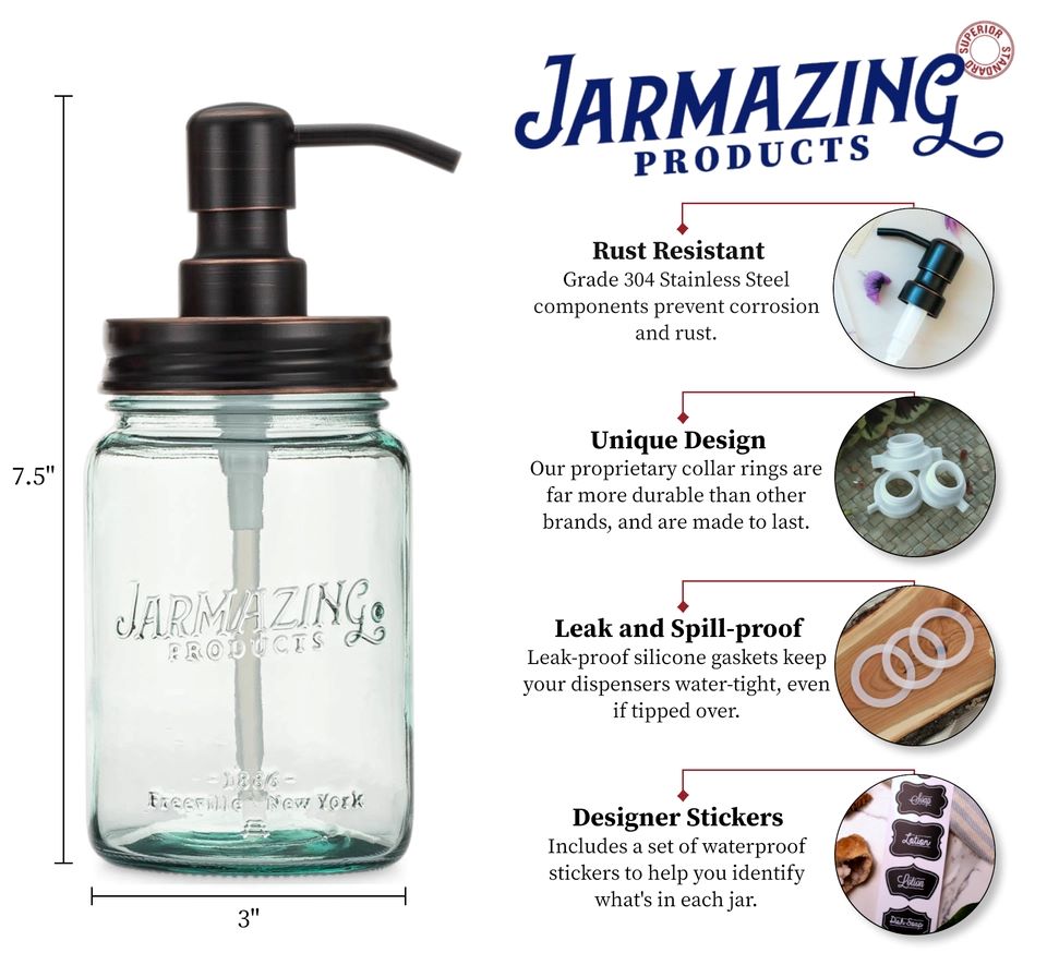 Blue Glass Mason Jars with Brass Pump