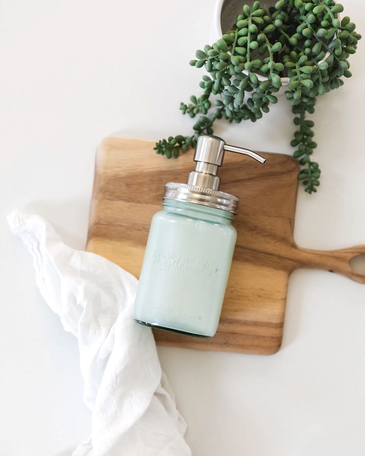Blue Glass Mason Jars with Brass Pump
