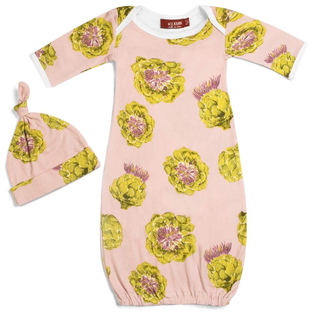 Milkbarn Organic Cotton Newborn Gown & Hat Set