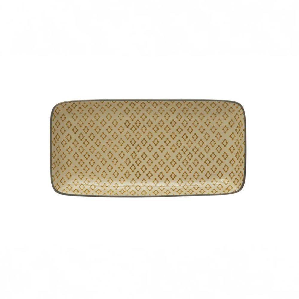 Hand Stamped Cream & Mustard Stoneware Platter
