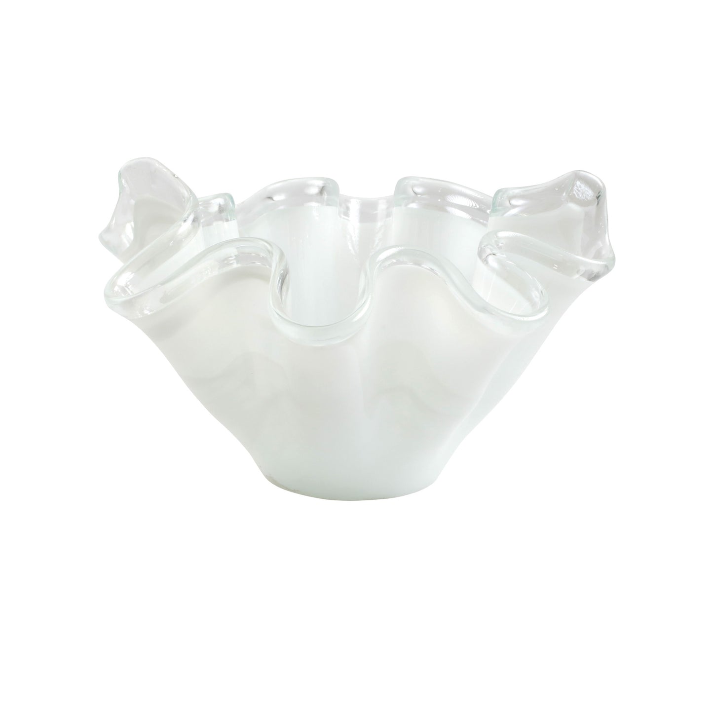 VIETRI Onda Glass White Large Bowl with Clear Rim