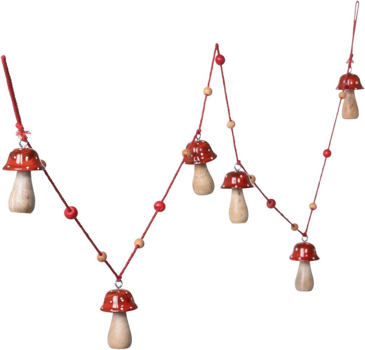 Red Polka Dot Wooden Mushroom Garland