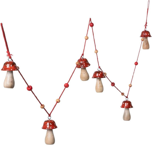Red Polka Dot Wooden Mushroom Garland
