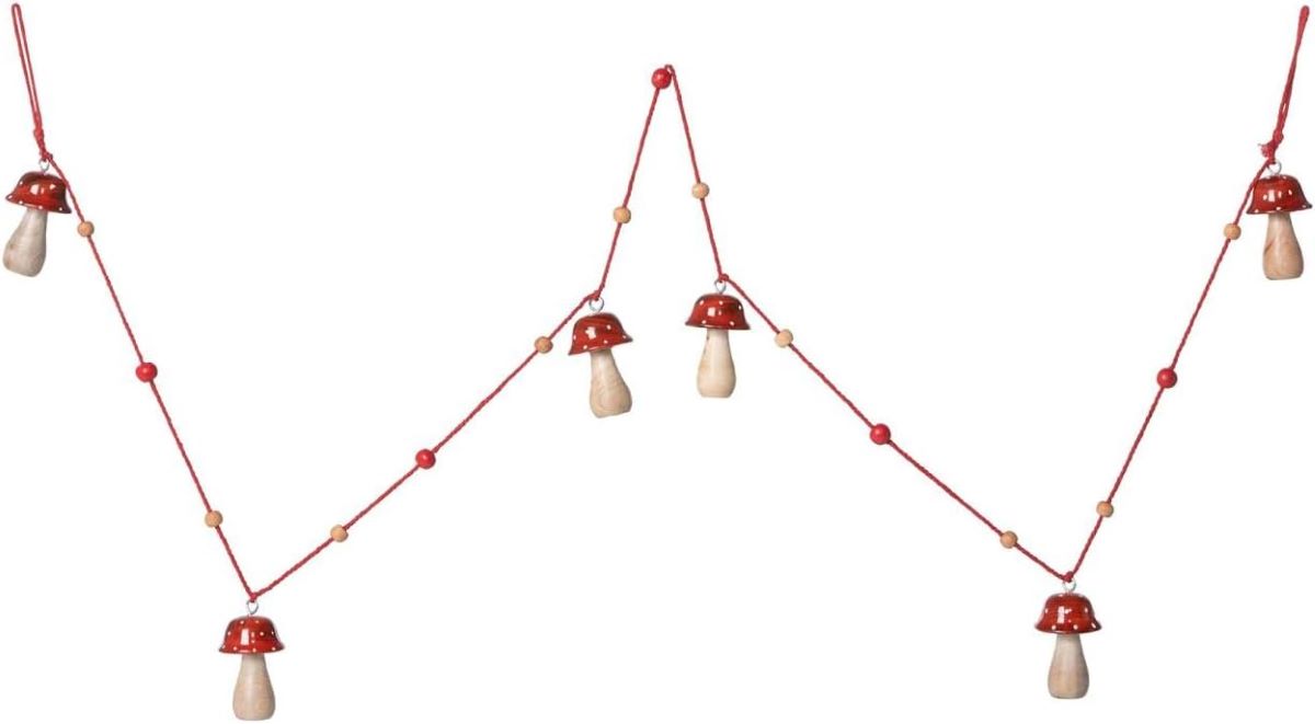 Red Polka Dot Wooden Mushroom Garland