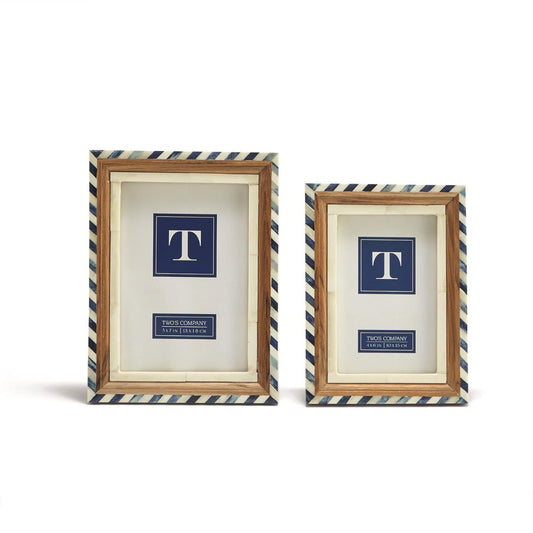 Santorini Blue and White Bone Border Photo Frame