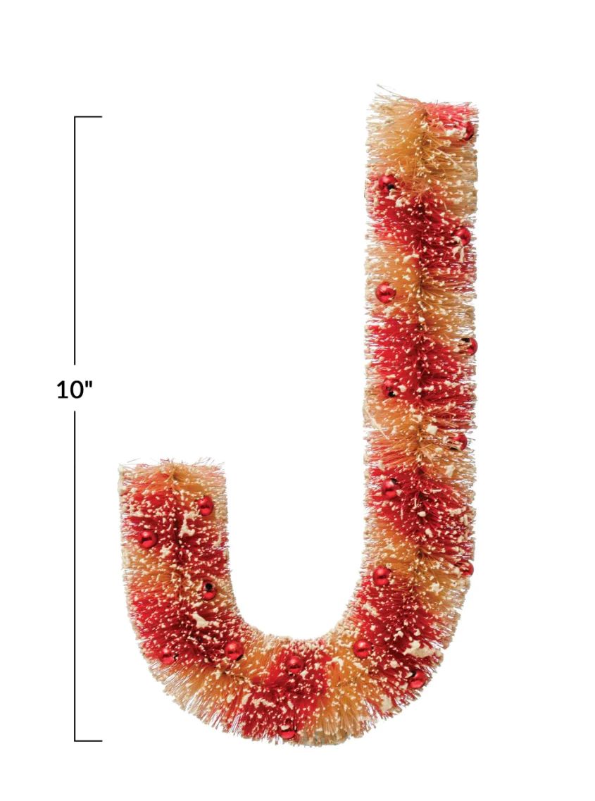 Sisal Bottle Brush Candy Cane with Beads