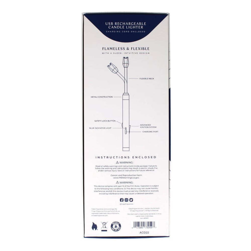 Trapp Navy & Gold USB Candle Lighter