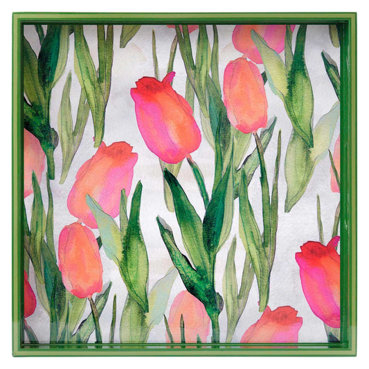Pink Tulips Square Tray