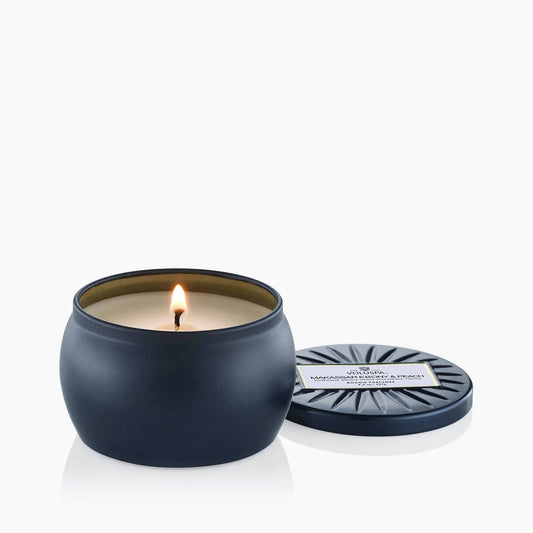 Voluspa Makassar Ebony & Peach Mini Tin Candle