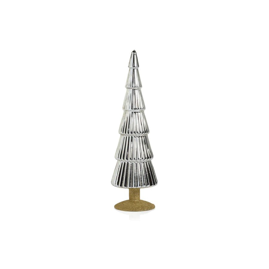 Alpine Silver Glass Tree on Gold Glitter Base