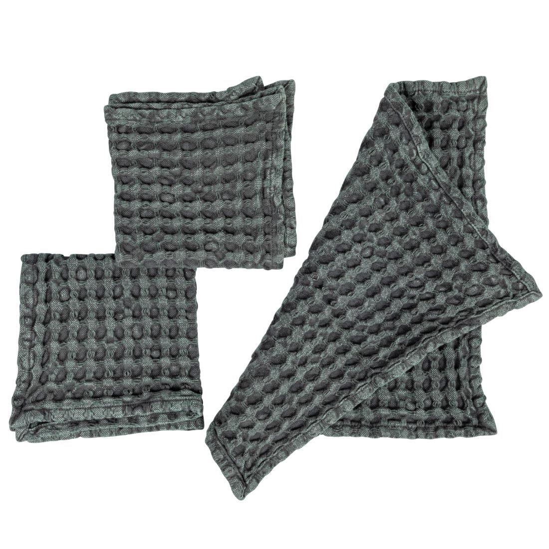 Charcoal Stonewashed Waffle Weave Dishcloth Set