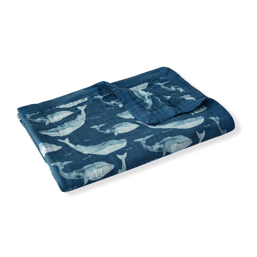 Milkbarn Blue Whale Big Lovey Three-Layer Muslin Blanket