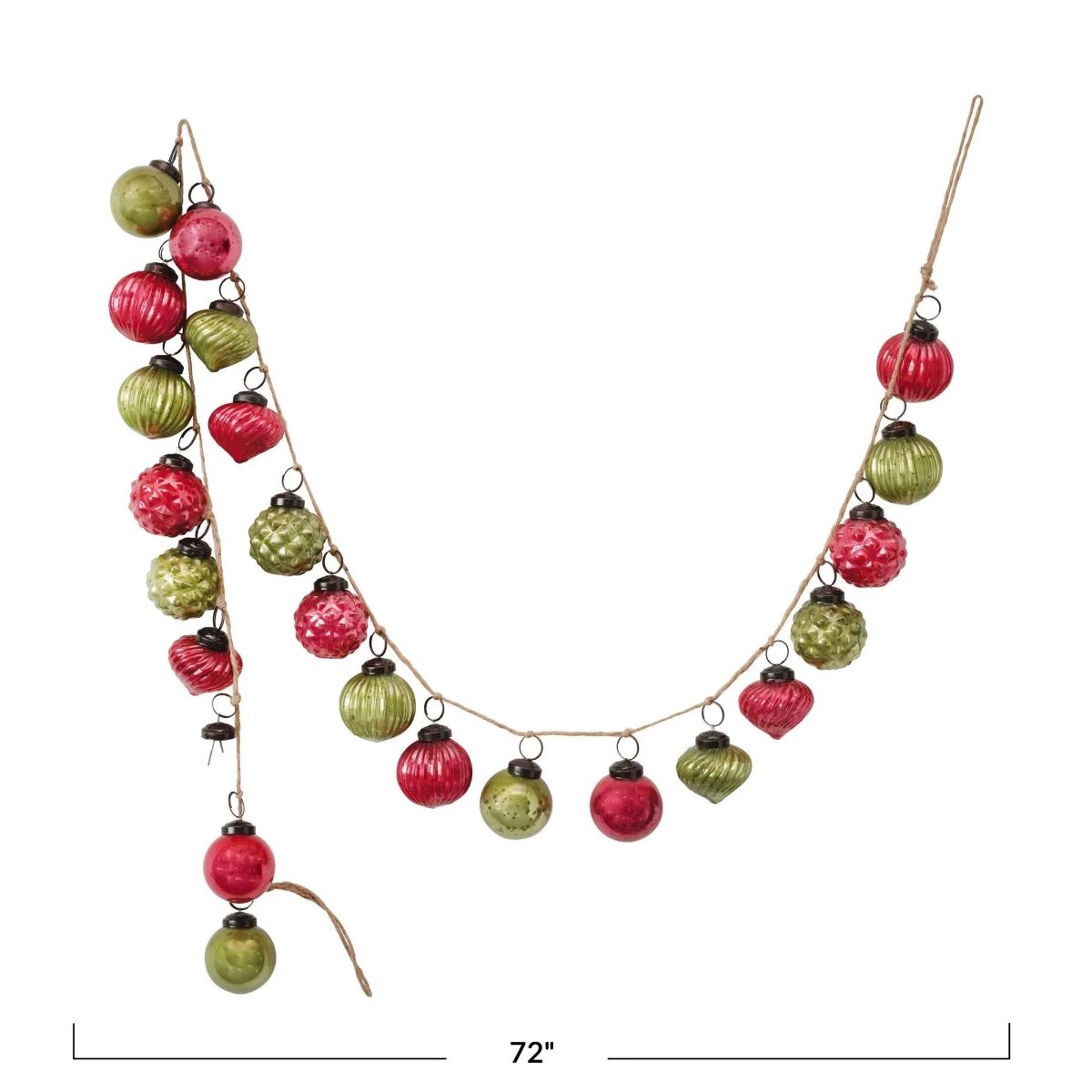 Red & Green Embossed Glass Ornament Garland