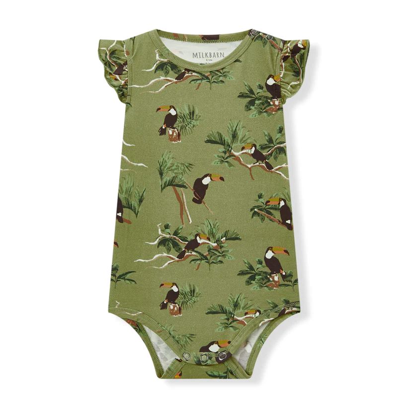 Milkbarn Toucan Cotton Stretch Ruffle One Piece