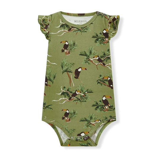 Milkbarn Toucan Cotton Stretch Ruffle One Piece