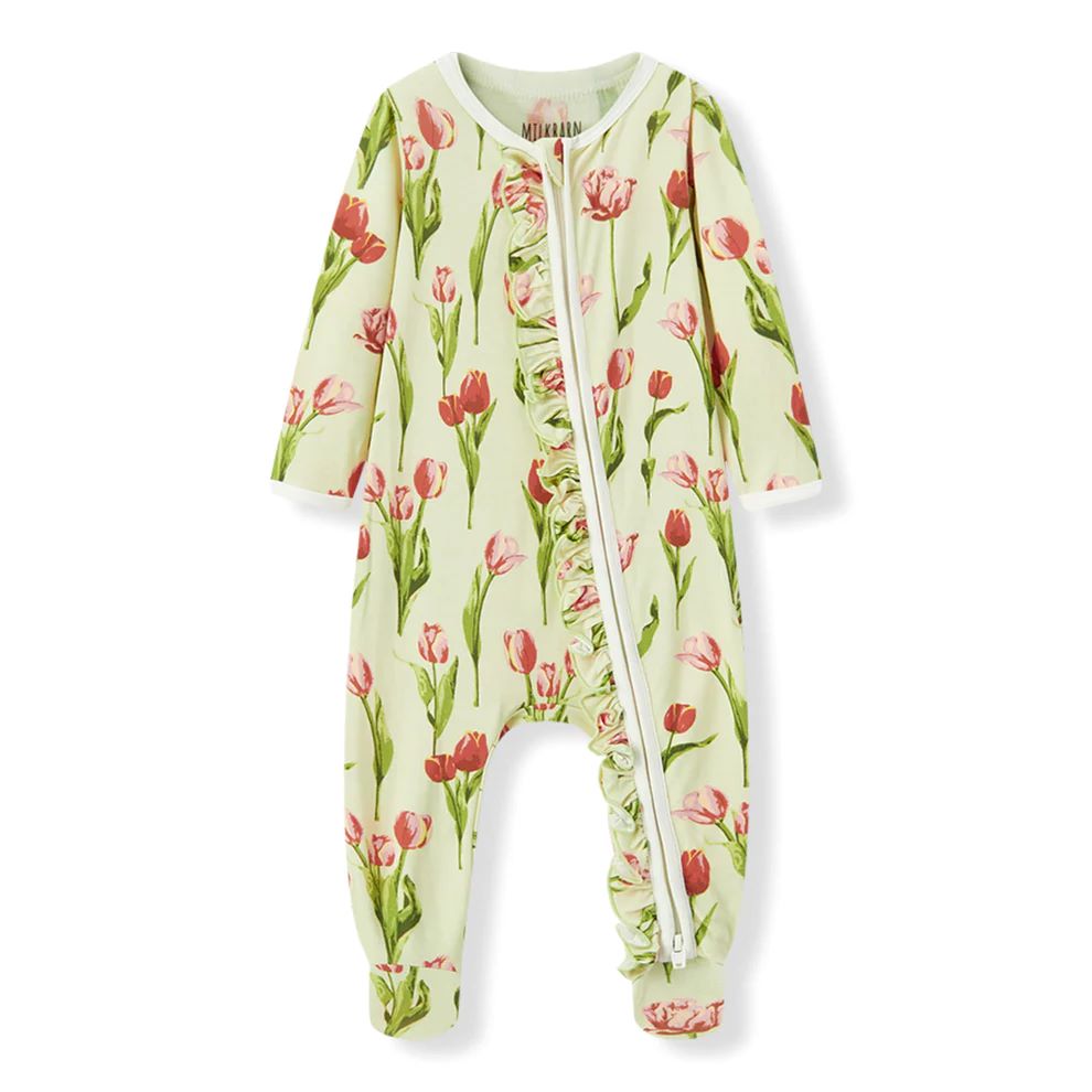 Milkbarn Luxe Stretch Ruffle Footed Romper