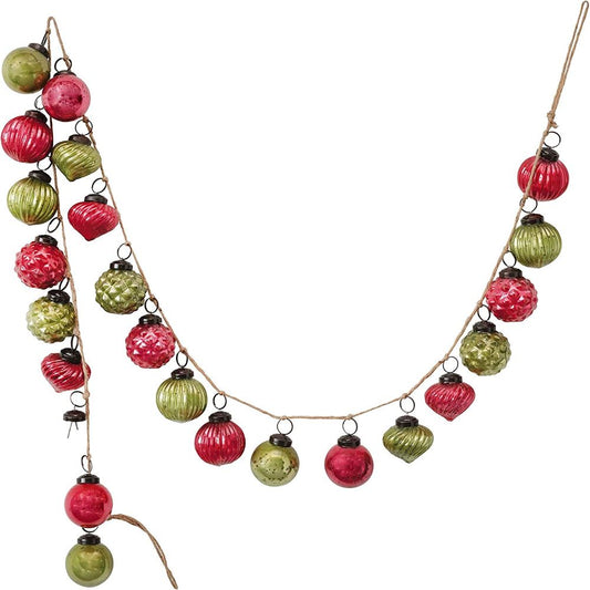 Red & Green Embossed Glass Ornament Garland