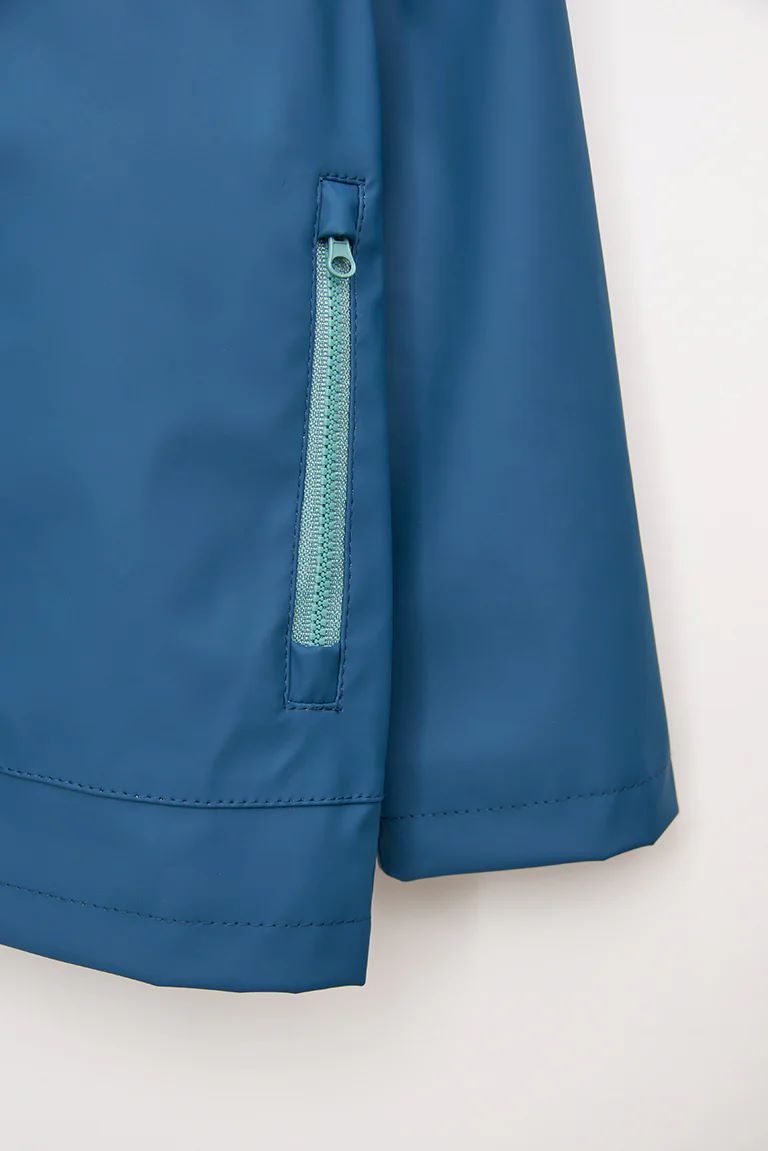 Marine Blue Kids Raincoat with Sheepskin Lining