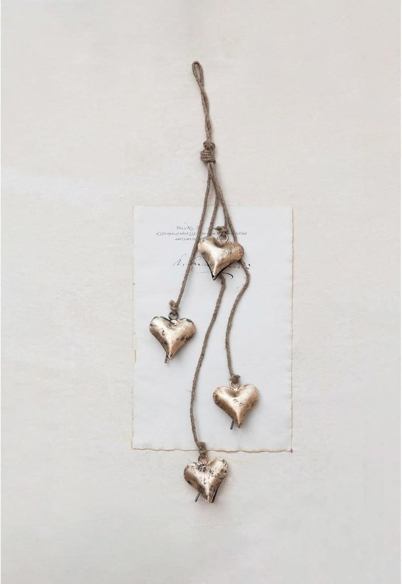 Metal Heart Bells on Jute Rope