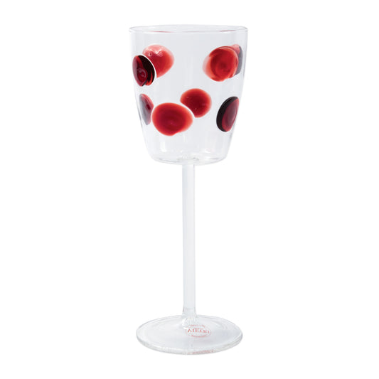 Lead free wine glass with red dot design