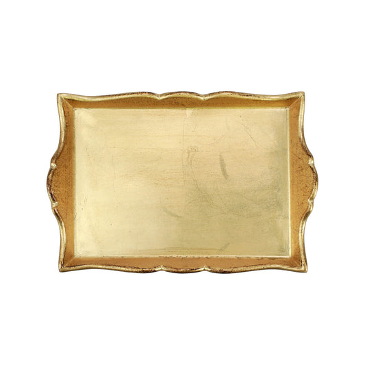 VIETRI Florentine Wooden Accessories Gold Handled Small Rectangular Tray