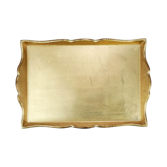 VIETRI Florentine Wooden Accessories Gold Handled Medium Rectangular Tray